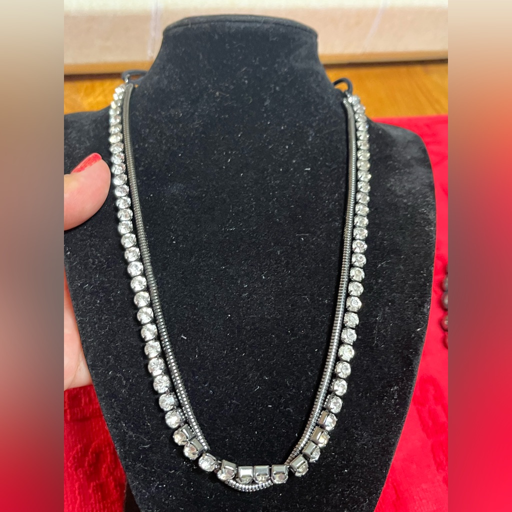 Elle Double Strand Rhinestone Necklace With Attached Snake Chain Nwot